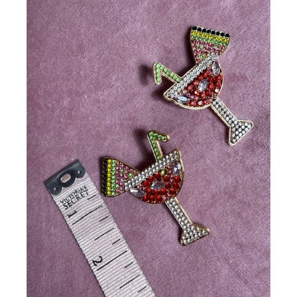 Watermelon Martini Cocktail Rhinestone Earrings Sparkly Statement Jewelry - Picture 2 of 6